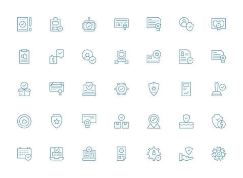 validado icono conjunto con 35 ligero línea gráficos vector