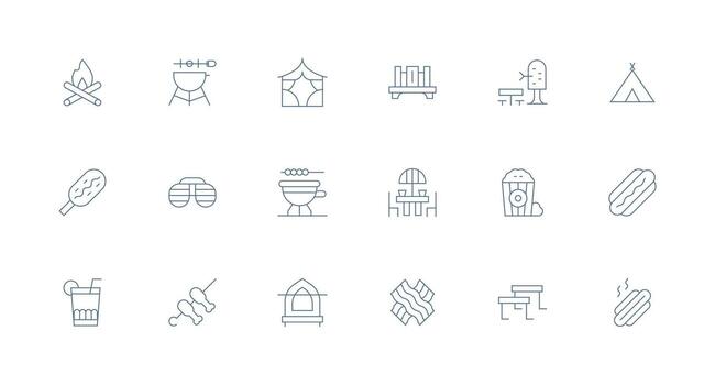 18 Icons for Picnic in Minimal Line Format vector