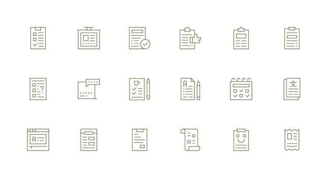 Questionnaire Design Icons featuring 18 in Minimal Line Style vector
