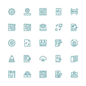 Update Icon Set with 25 Medium Stroke Outline Graphics vector