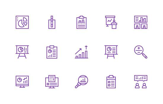 15 Icons for Statistics in Regular Line Format vector