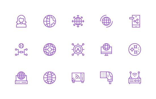 Networking Icon Set with 15 Regular Line Graphics vector