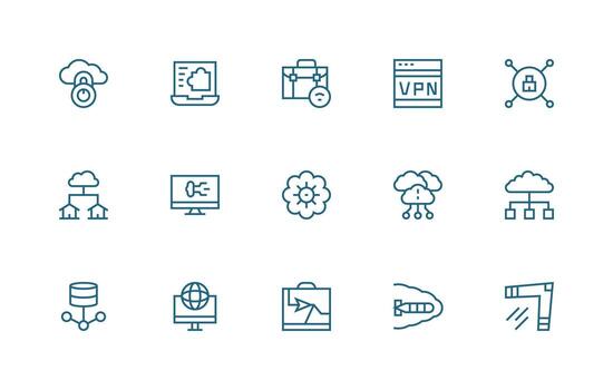 Remote Access Icon Collection with 15 Regular Line Designs vector