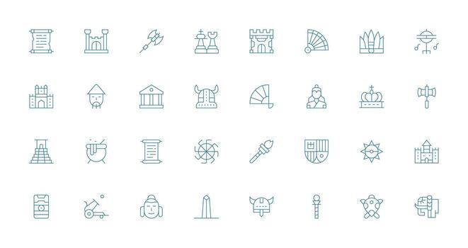 Ancient Design Icons featuring 32 in Thin Line Style vector