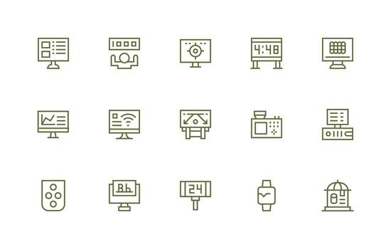 Digital Display Visual Pack containing 15 Regular Line Icons vector