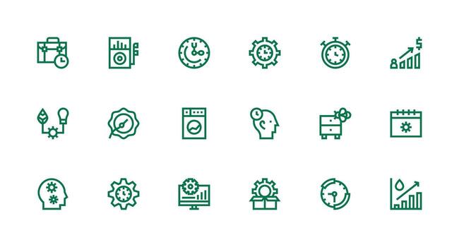 fuerte carrera línea íconos desde eficiencia conjunto con 18 vectores