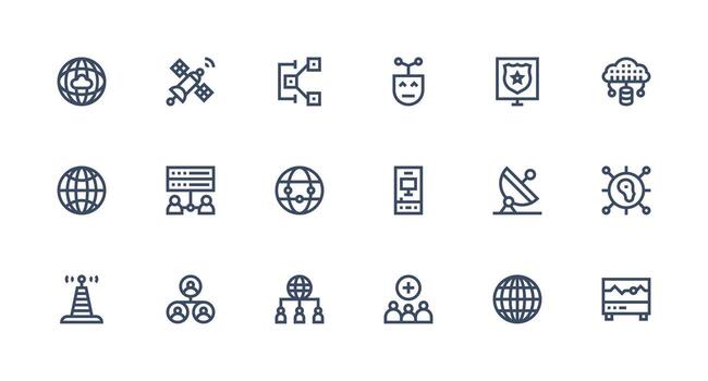 18 Strong Stroke Line Icons for Network Graphics vector