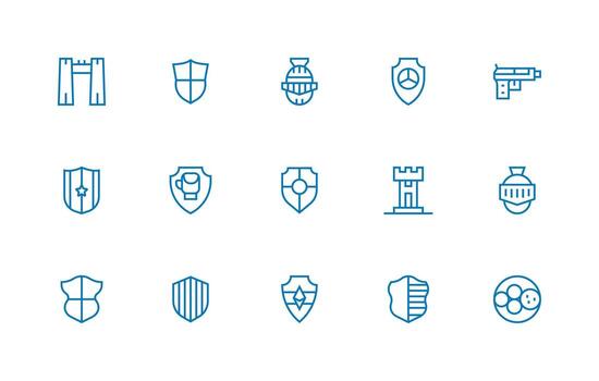 15 Icons for Defense Mechanism in Regular Line Format vector