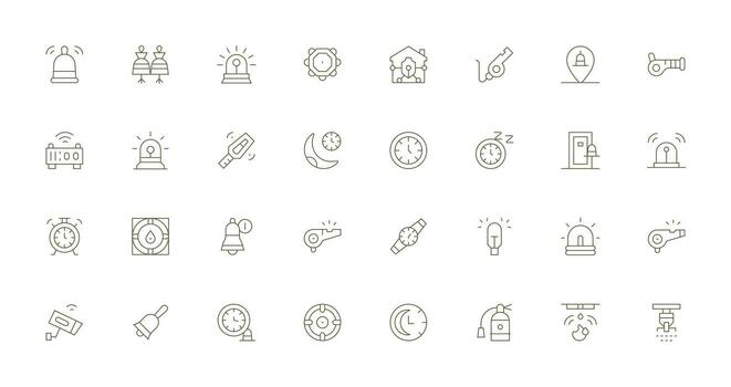 32 Icons for Alarm in Thin Line Format vector