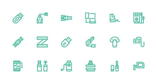 Usb Icon Set with 18 Strong Stroke Line Graphics vector