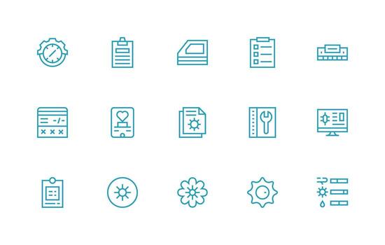 gestionar diseño íconos presentando 15 en regular línea estilo vector