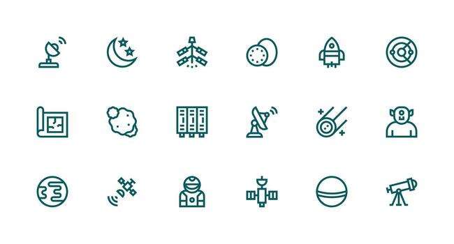 Strong Stroke Line Icons from Space Set with 18 Vectors