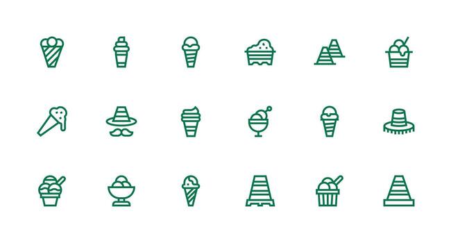 Strong Stroke Line Icons from Cone Set with 18 Vectors