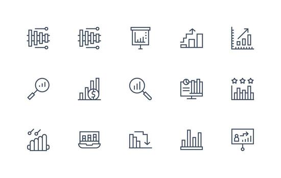 15 Icons for Bar Graph in Regular Line Format vector