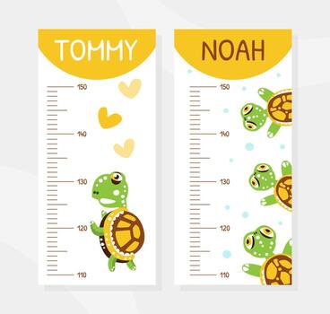 Height Chart with Happy Green Turtle with Shell Illustration vector