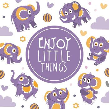 Cover Card with Cute Elephant Character with Trunk and Tusks Template vector