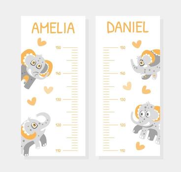 Height Chart with Cute Elephant Character with Trunk and Tusks Template vector