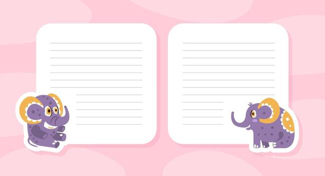 Lined Square Card with Cute Elephant Character with Trunk and Tusks Template vector