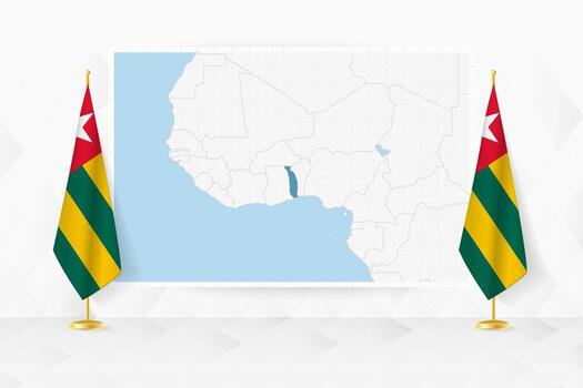 Map of Togo and flags of Togo on flag stand. vector