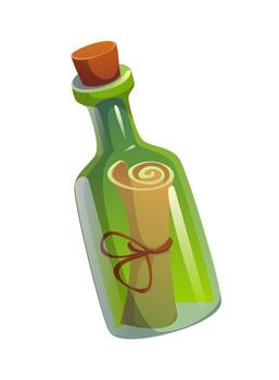 dibujos animados botella con pirata tesoro mapa Desplazarse vector