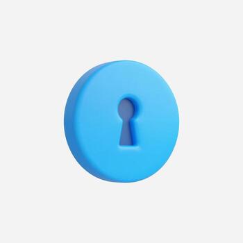 A blue, round 3D keyhole icon representing security and access. vector