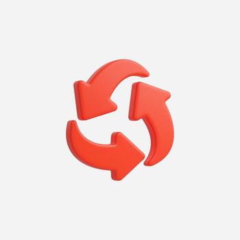 un dinámica rojo circular flechas icono simbolizando movimiento y fluir. vector