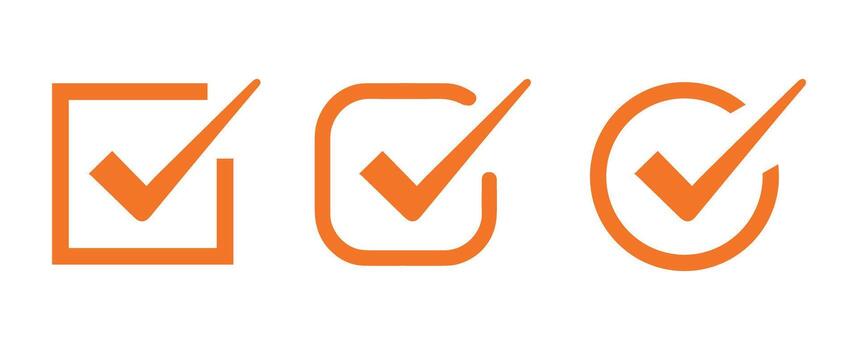 Three Orange Check Mark Icons Square Rounded Circle White Background Ataullah Akram ataullahakram01 vector