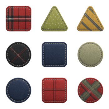 geometrisk patchwork terar texturerad tyg former med färgrik mönster flytande på png