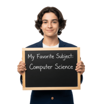 feliz aluna segurando quadro-negro com computador Ciência sujeito png