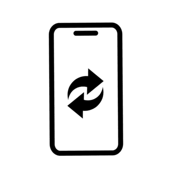 Smartphone screen displaying circular arrows symbolizing data transfer, exchange, or synchronization process, representing digital connectivit png
