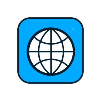 Global network connection symbol in a digital square interface representing internet, communication, and worldwide access png