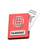 A stylized, 3D illustration showing a passport with a boarding pass. png
