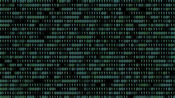 fluente verde digitale binario codice e numeri su un' buio schermo. video