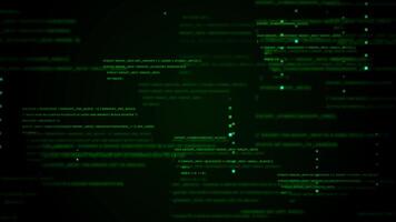 animado verde código e números fluindo em uma Sombrio tecnologia tela. video