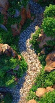 A path through the woods with rocks and trees photo