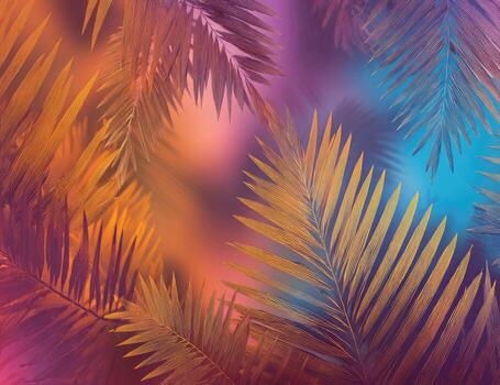 Tropical palm leaves background with colorful background photo