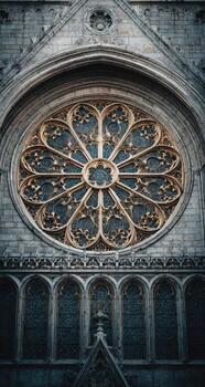 A large window with a circular design on it photo