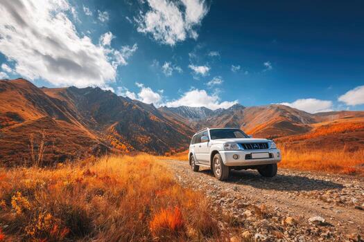 Automobile on the road in the mountains photo
