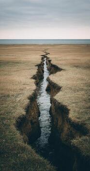 A stream runs through a crack in the ground photo