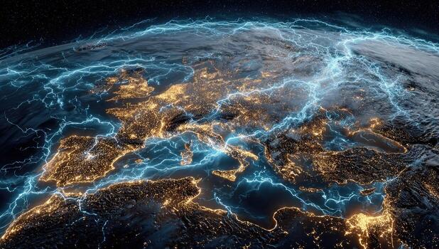 The earth with lightning and light in the sky photo