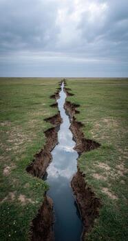 A crack in the ground is shown with water flowing through it photo