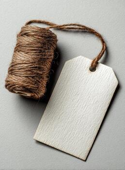 A spool of twine and a white tag photo