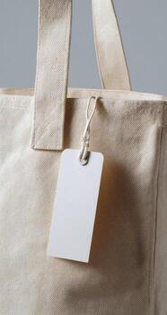 A white bag with a tag attached to it photo