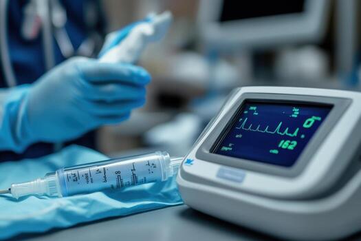 un médico es participación un electrónico dispositivo foto