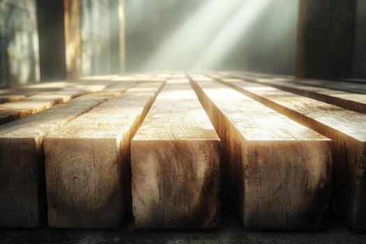 A wooden plank is sitting in front of a light source photo