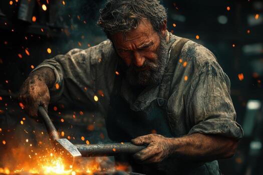 A man is working on a metal object with sparks photo