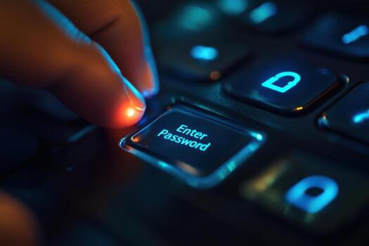 A person is pressing a button on a keyboard photo