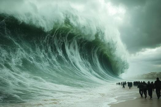 A large wave is crashing into the beach photo