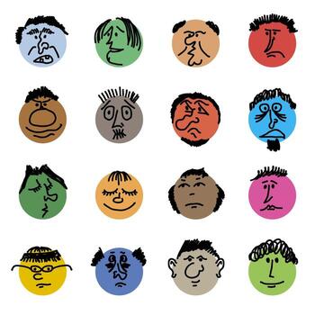 Colorful cartoon faces with different expressions vector