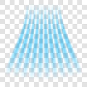 Fresh air flow from the conditioner. Sparkling light effect with blue rays. Imitation cold wind or frost on grey checkered background. vector